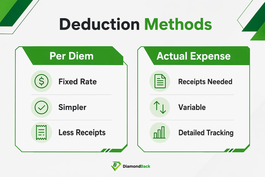 Infographic comparing per diem vs actual expense deductions