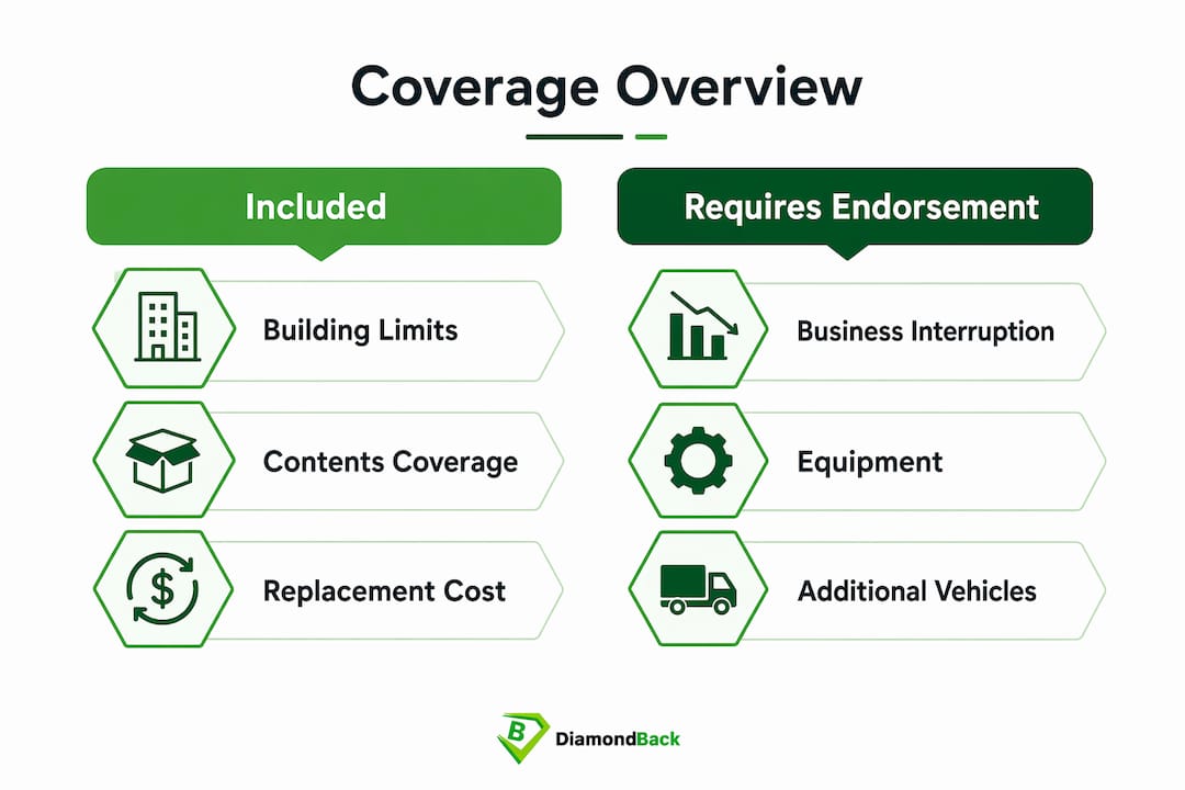 Infographic comparing included vs endorsed flood insurance coverage