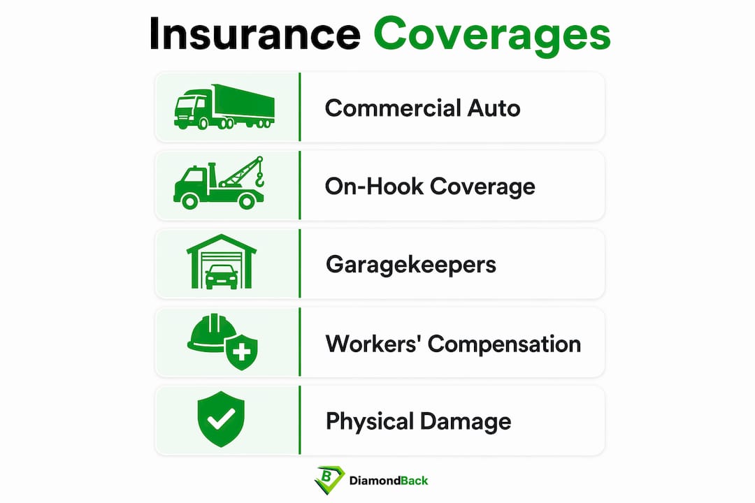 Infographic showing tow truck insurance coverage types