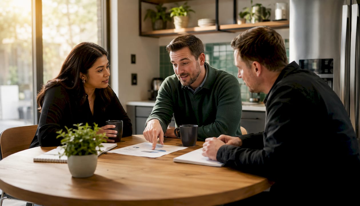 Insurance team discussing cloud software in bright office