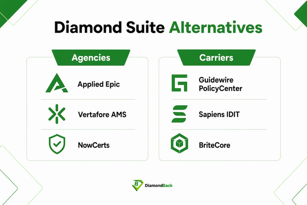 Infographic comparing Diamond Suite alternatives for agencies and carriers