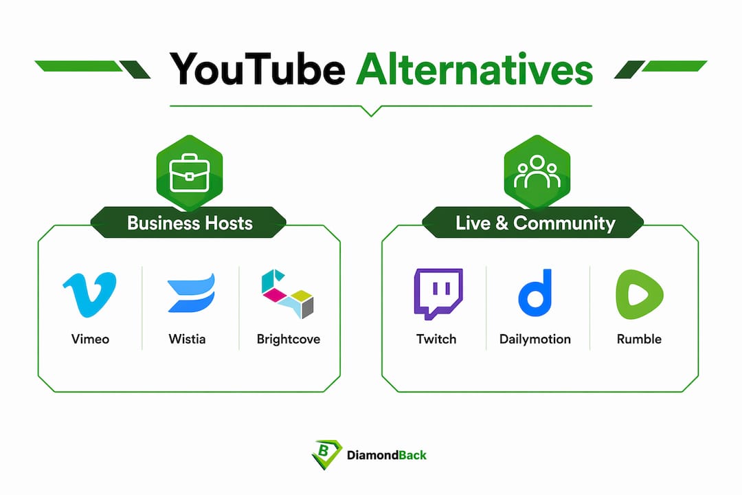 Infographic comparing YouTube alternatives categories