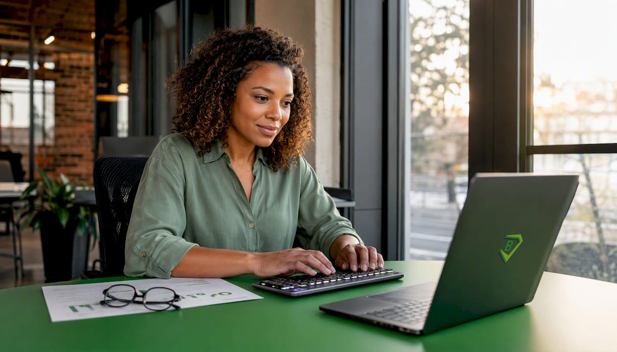 Hands typing insurance quote details on keyboard