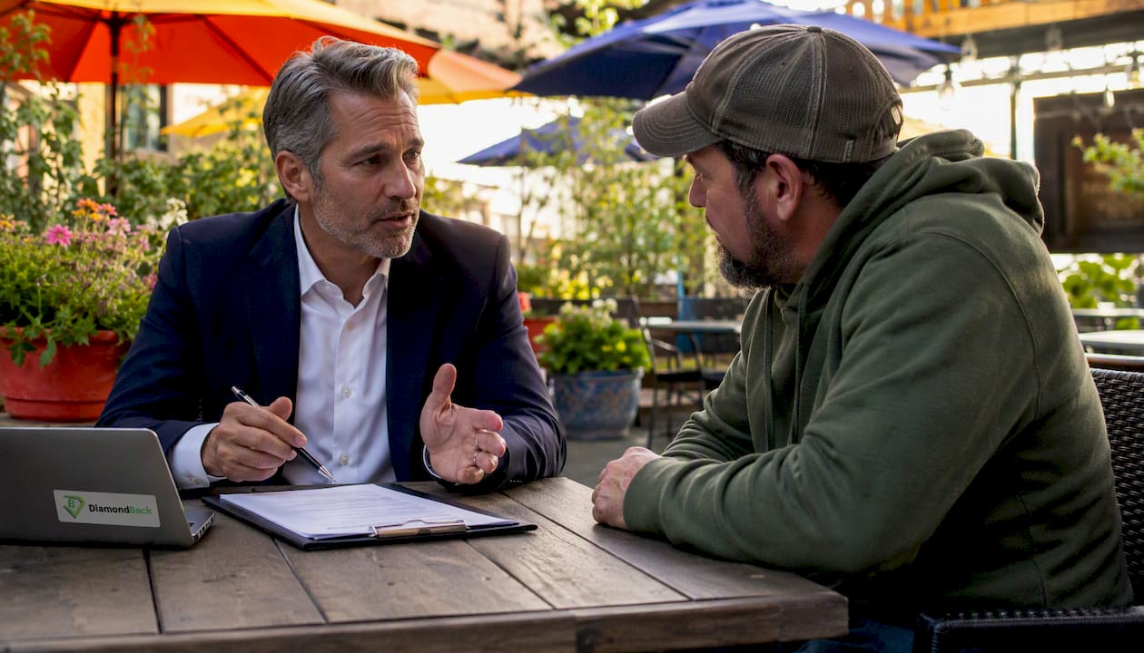 Insurance agent discussing commercial truck policy