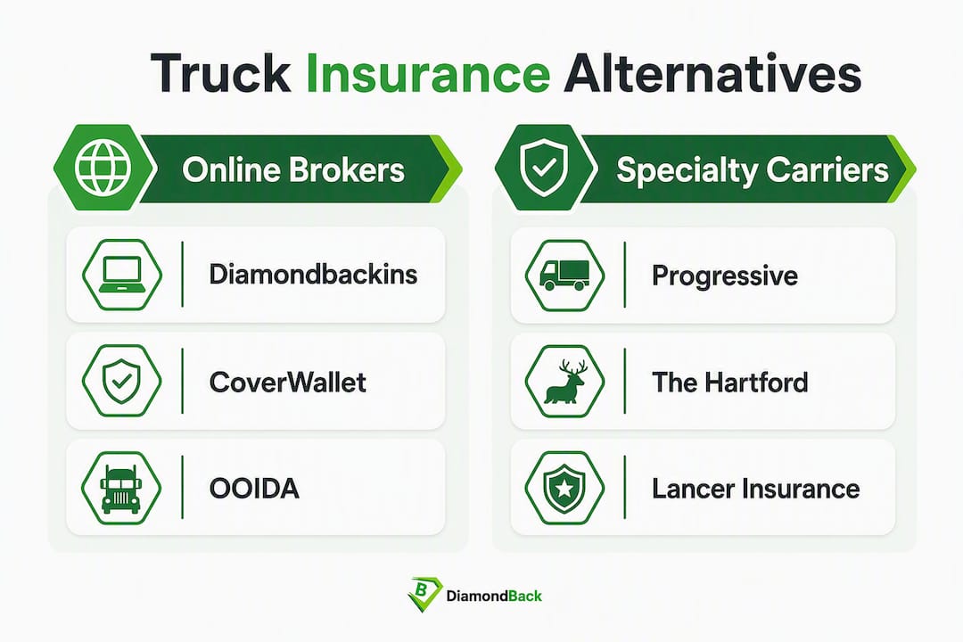 Infographic comparing Truck Insurance alternatives categories