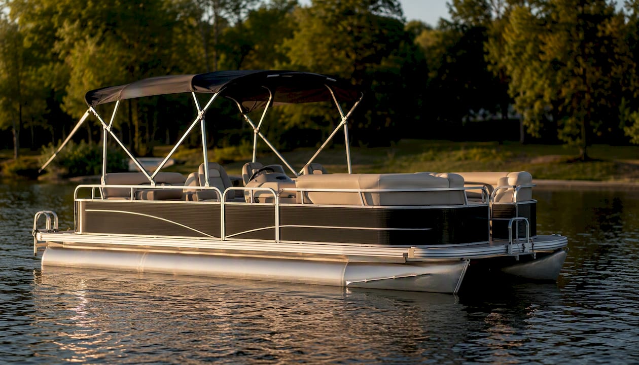 Pontoon boat on calm water