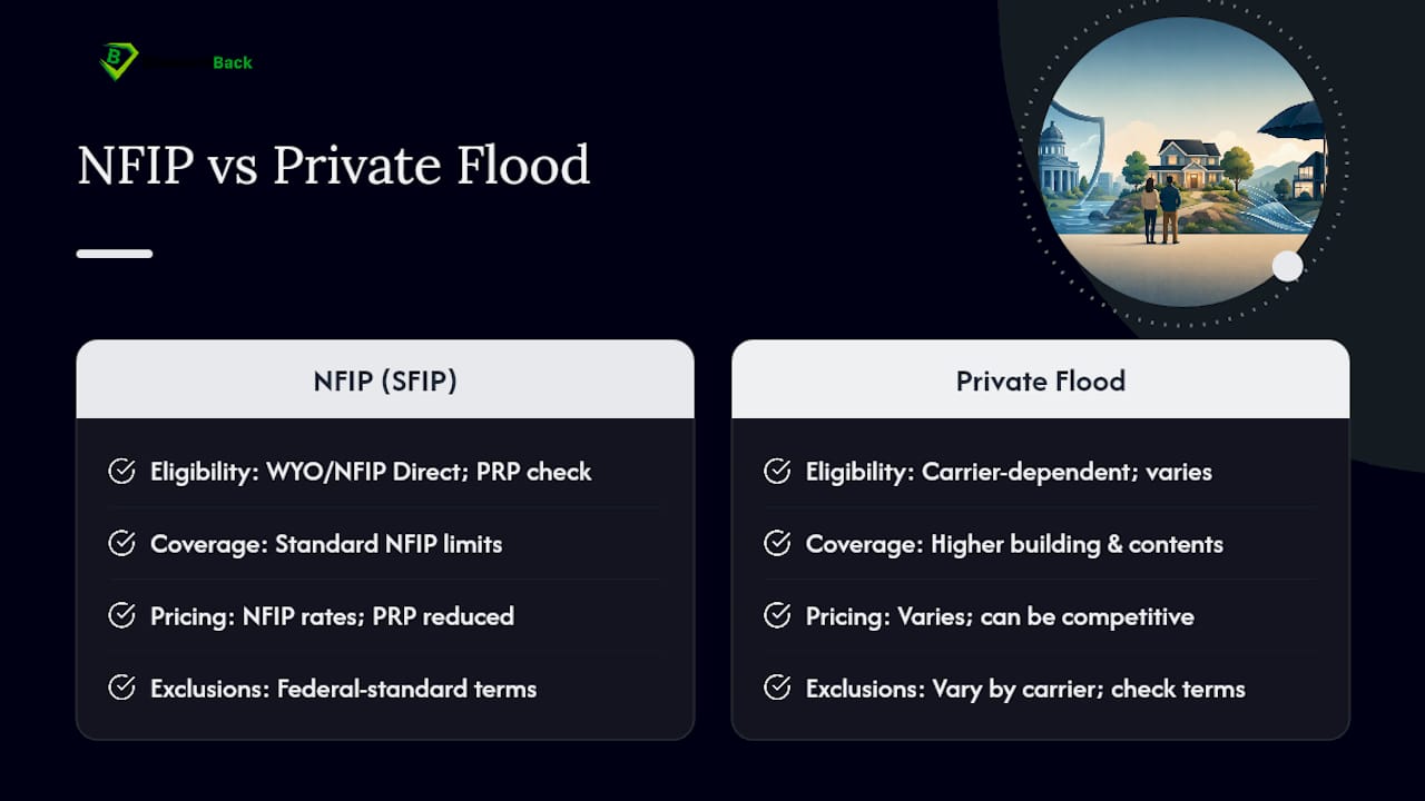Comparison infographic of NFIP and private flood insurance