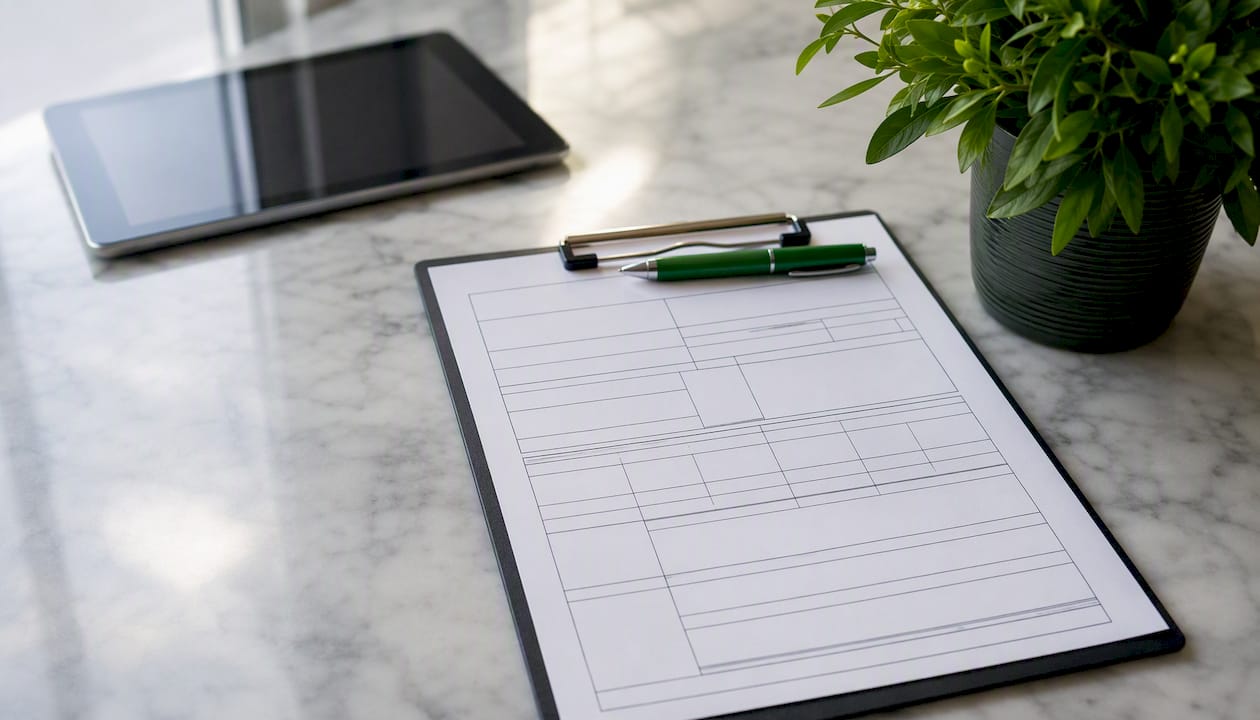 Blank insurance certificate layout on clipboard