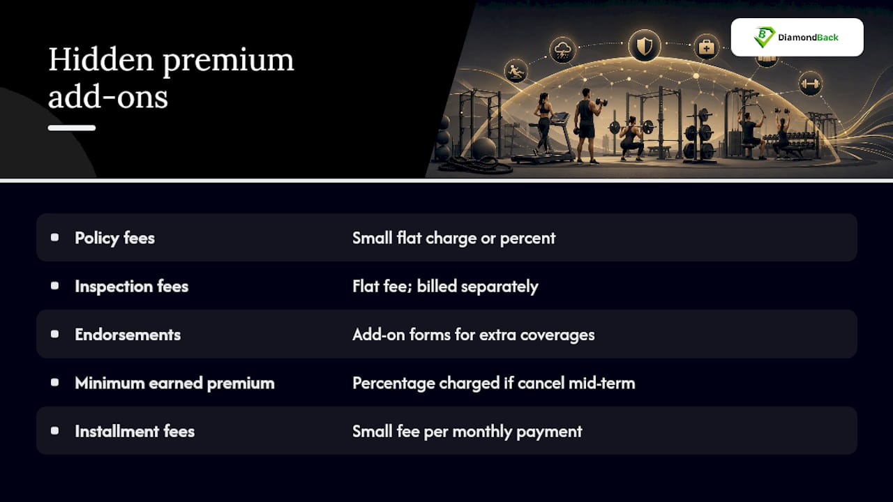 Gym insurance premium and additional fees