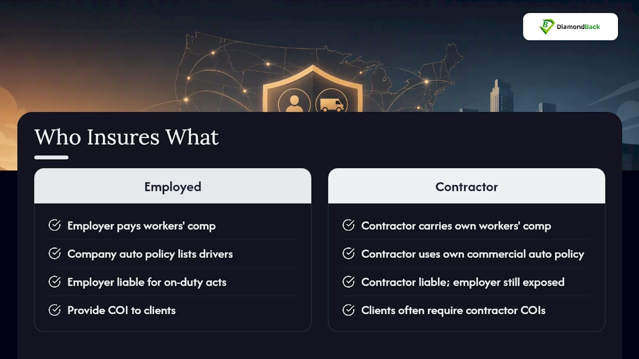Independent Contractors vs. Employed Drivers: Who Insures What — overview diagram