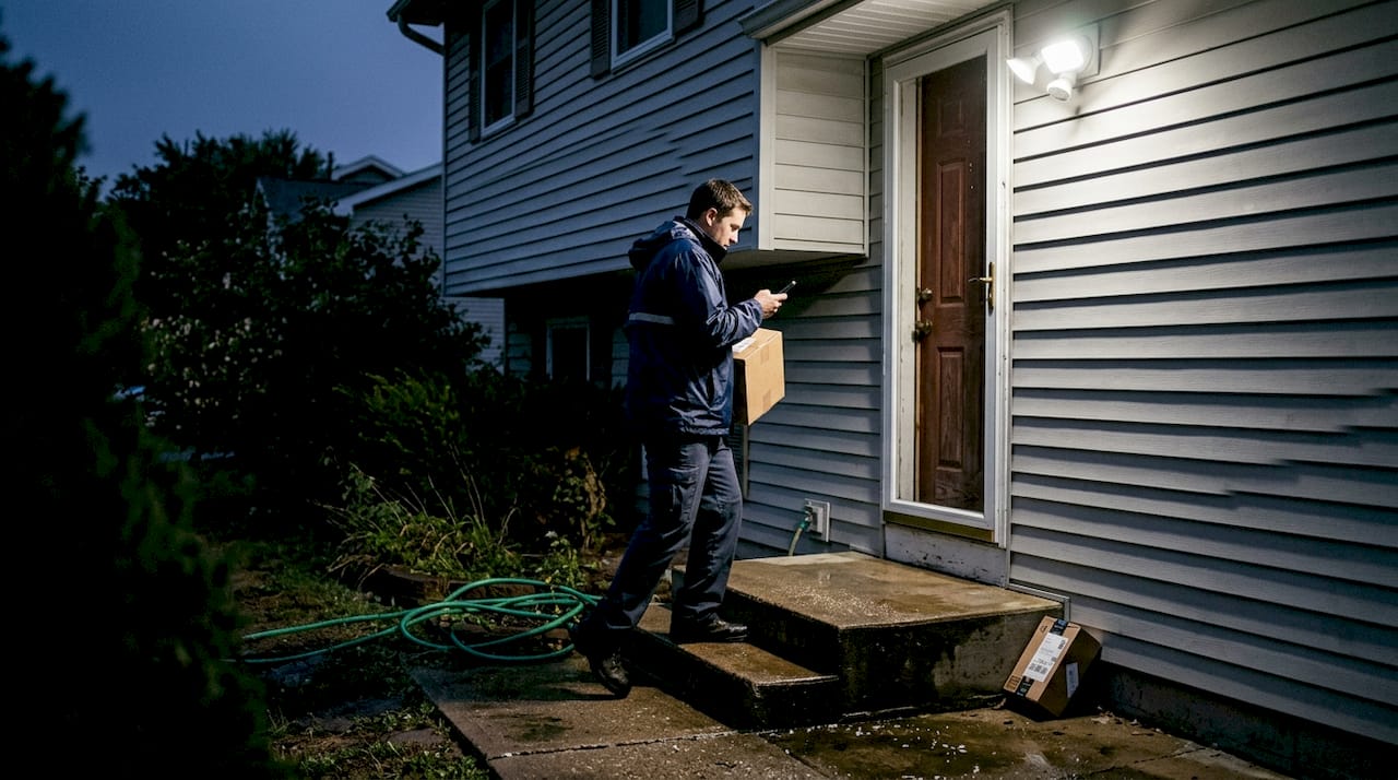 Courier triggers motion light near dark doorway