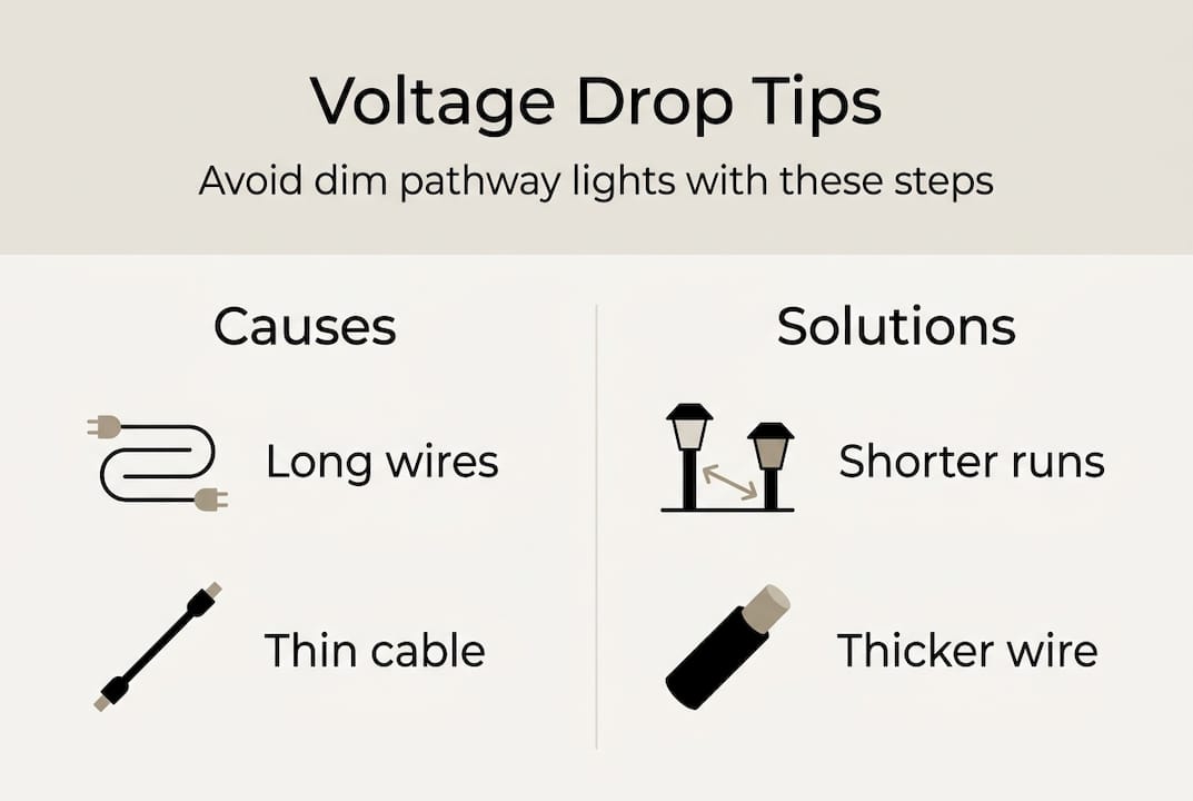Infographic visualizing voltage drop causes and fixes