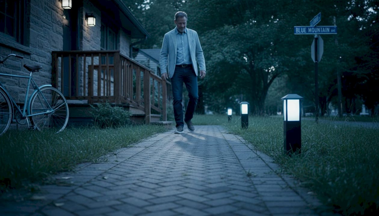 Pittsburgh walkway with ambient outdoor lighting
