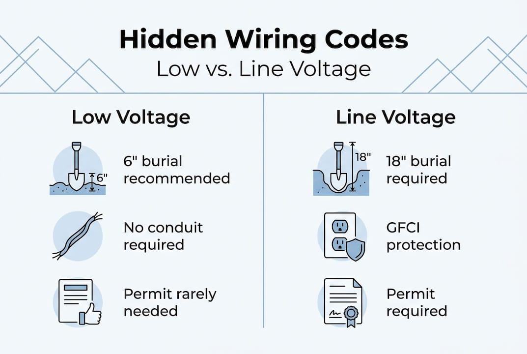 Infographic comparing low and line voltage wiring codes