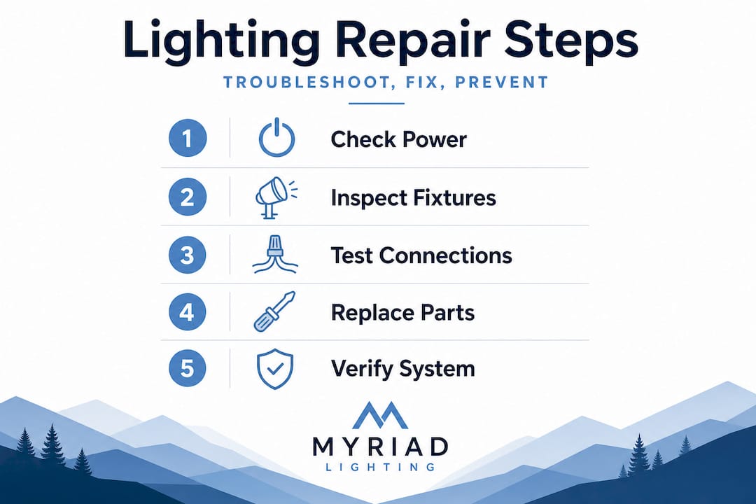 Infographic showing lighting troubleshooting steps