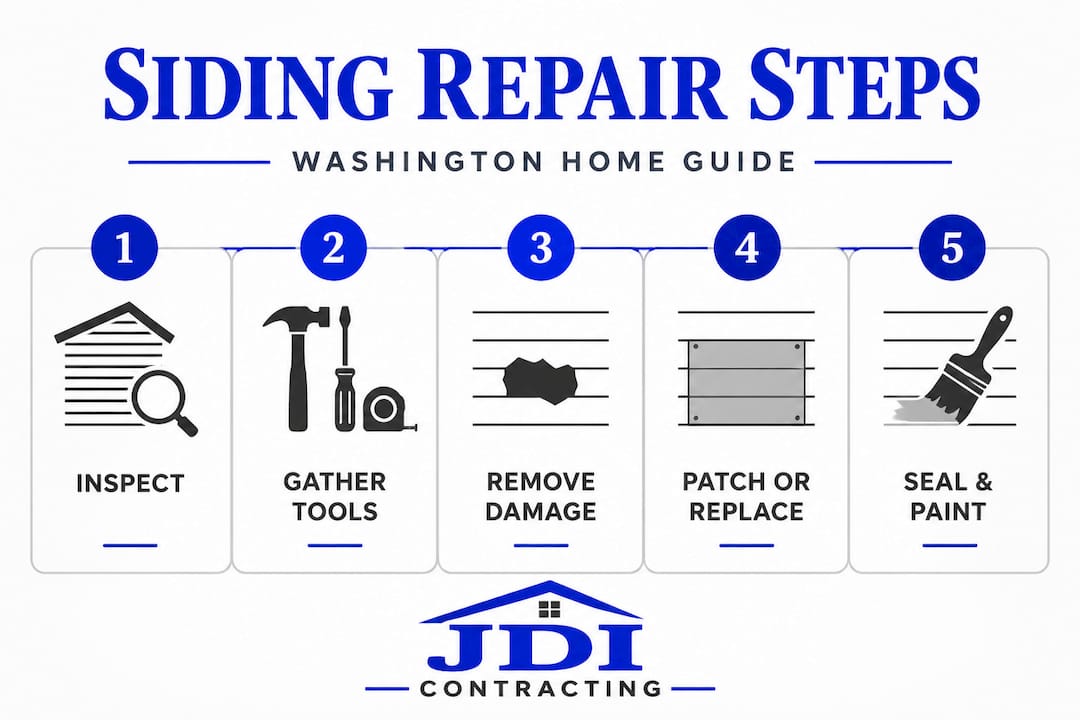 Infographic of Washington siding repair steps flow