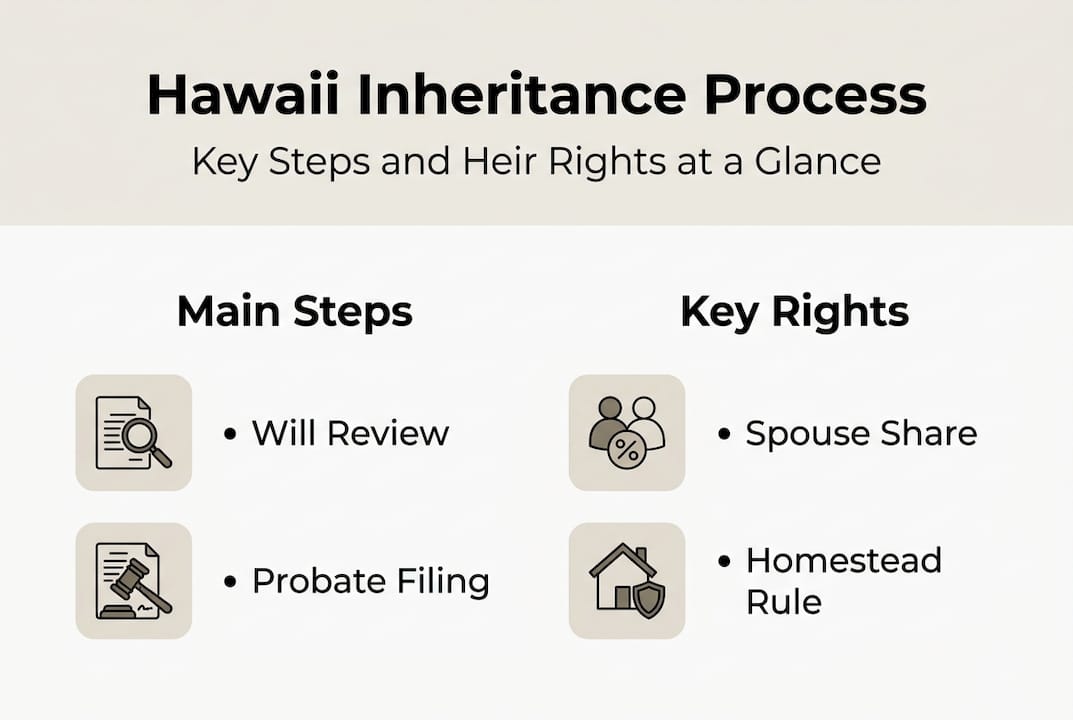Infographic showing Hawaii inheritance steps and rights