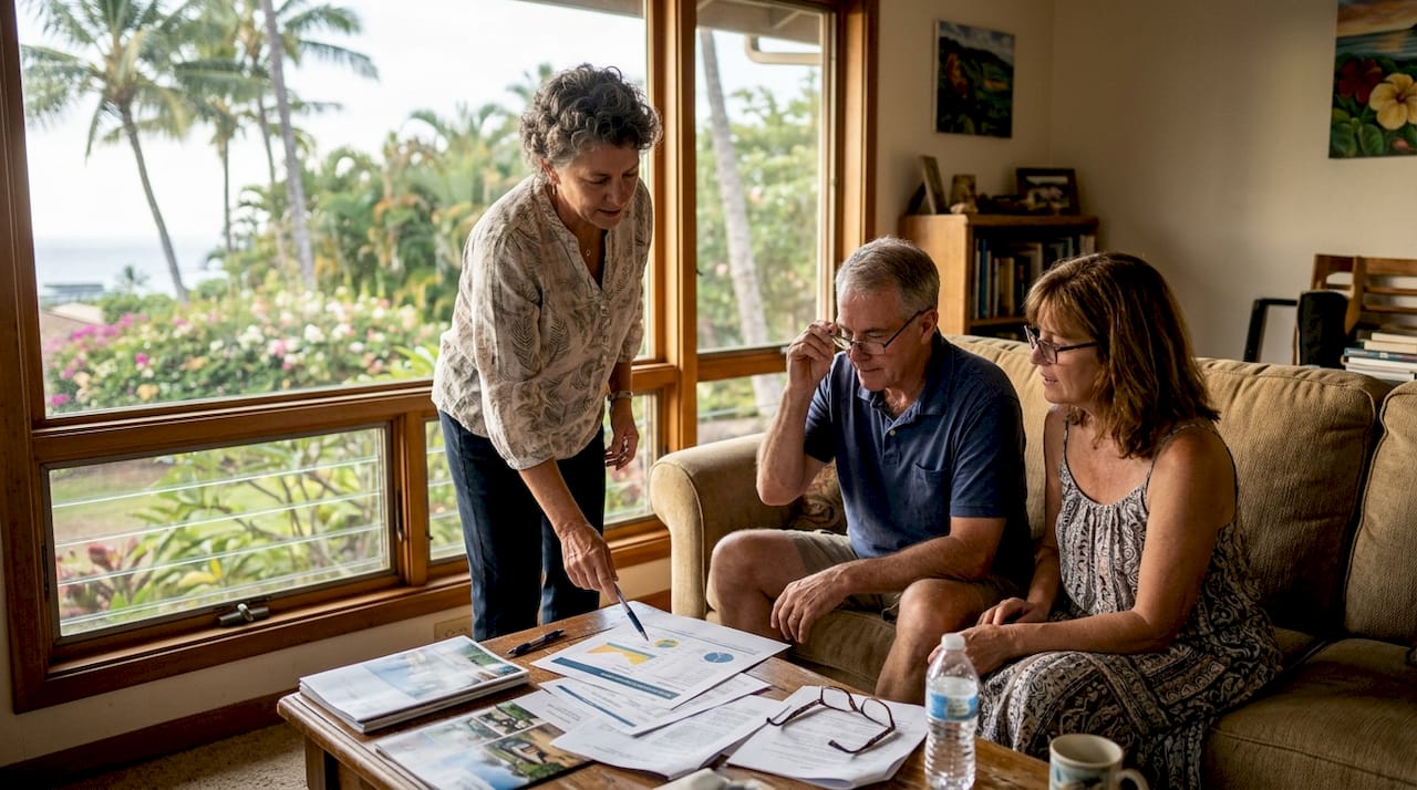 Agent presenting Maui CMA to buyers