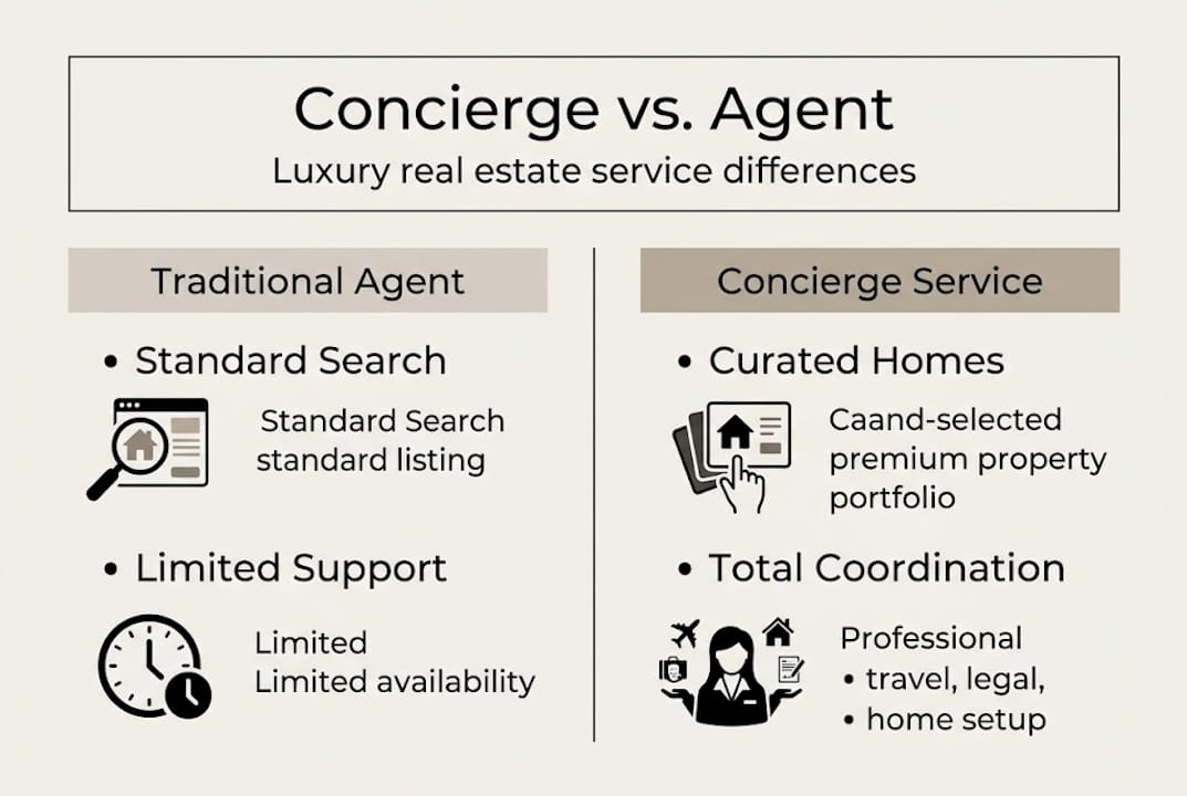 Traditional agent versus concierge service infographic
