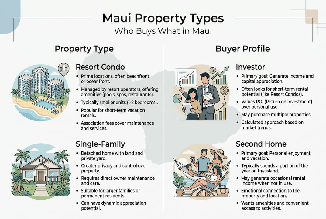 Infographic summarizing Maui property types and buyers