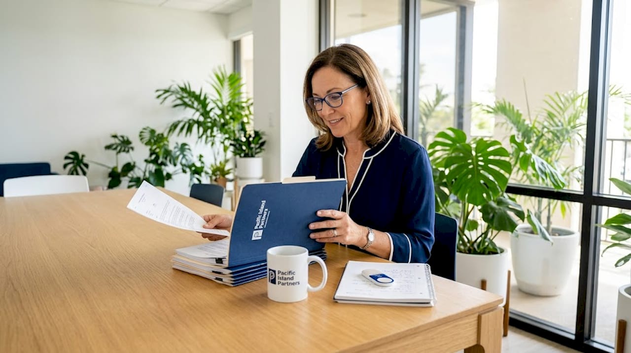 Title officer reviews escrow and title paperwork