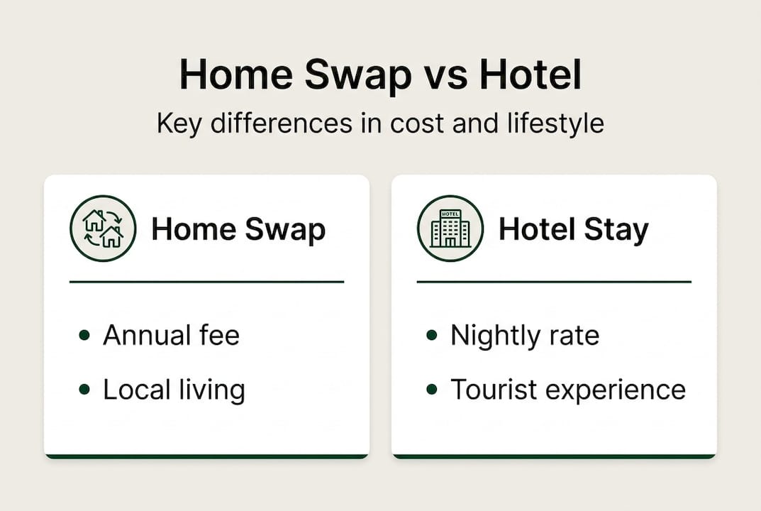 Infographic comparing home swap and hotel stays