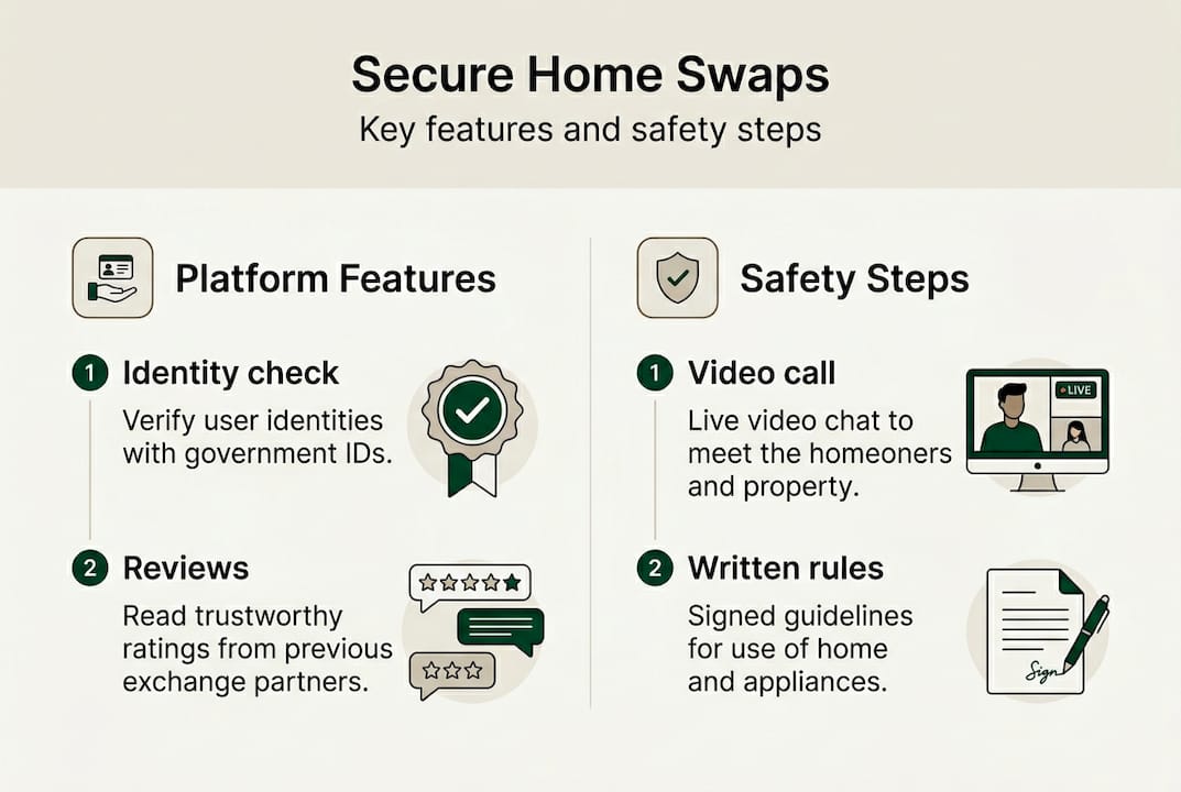 Infographic showing secure home swap features and steps