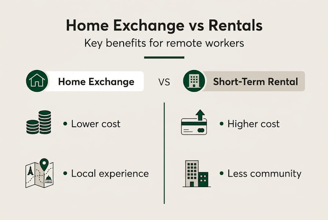 Infographic comparing home exchange and rentals