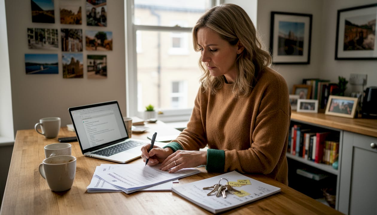 Homeowner reviewing documents before home swap