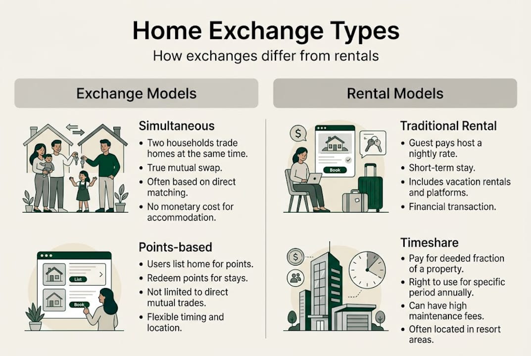 Infographic comparing home exchange and rental types