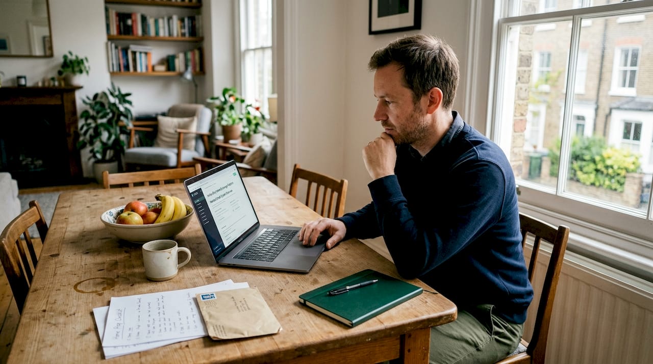 Man reviewing home exchange platform workflow