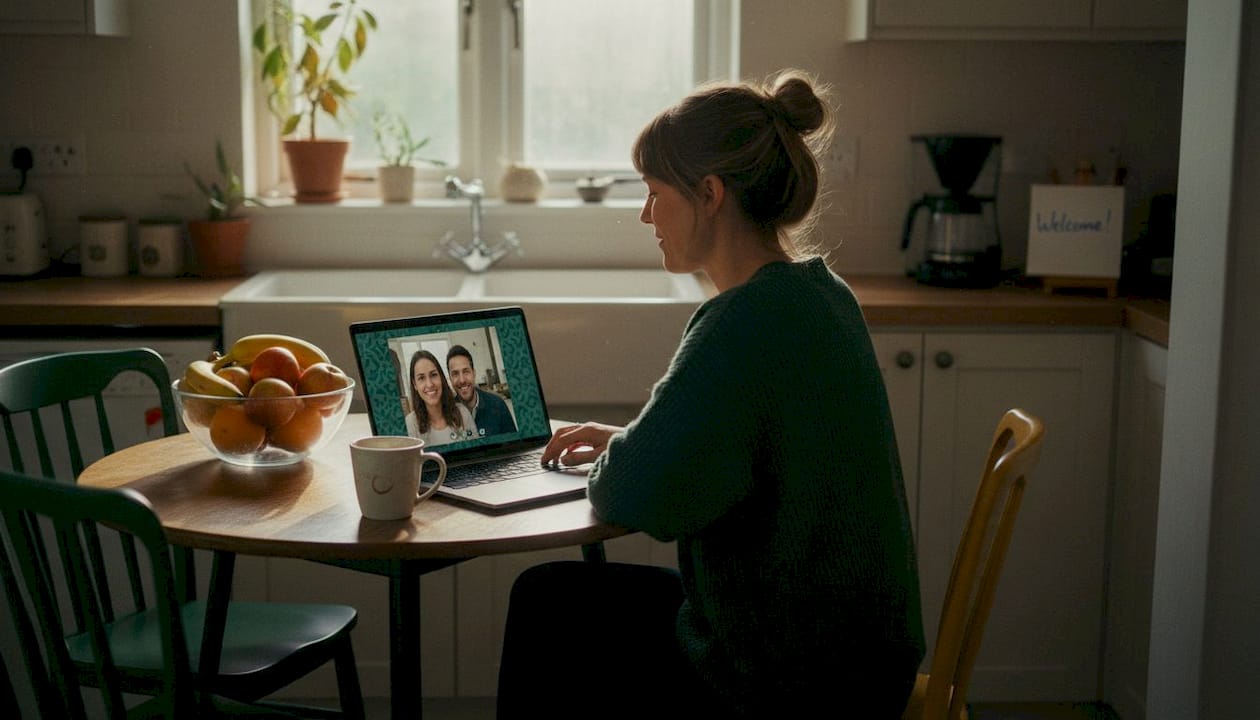 Woman video calls potential home swap partners