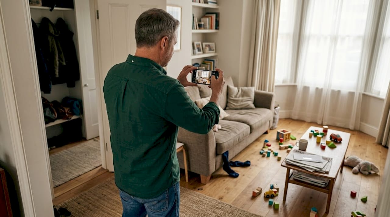 Man photographing living room for listing