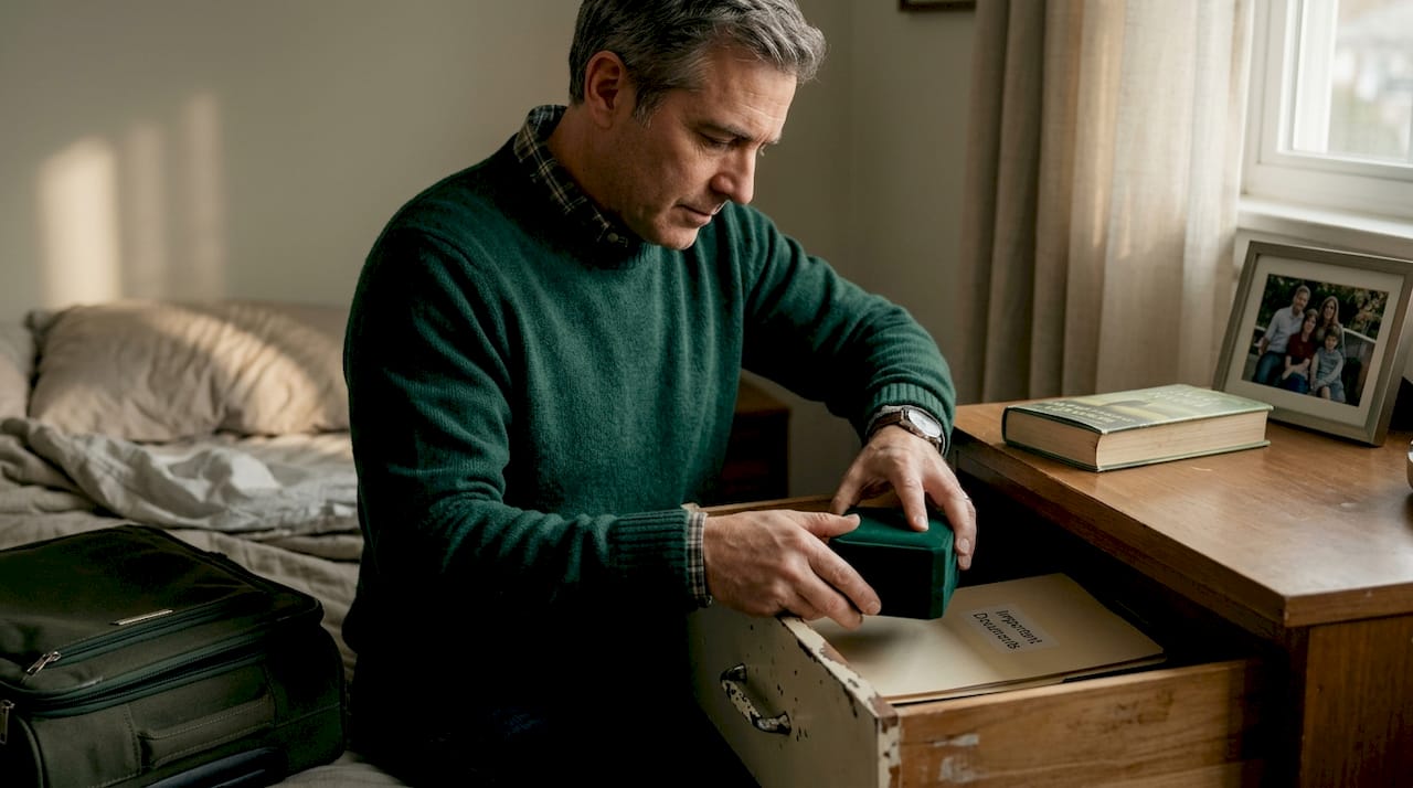 Person securing valuables before exchange