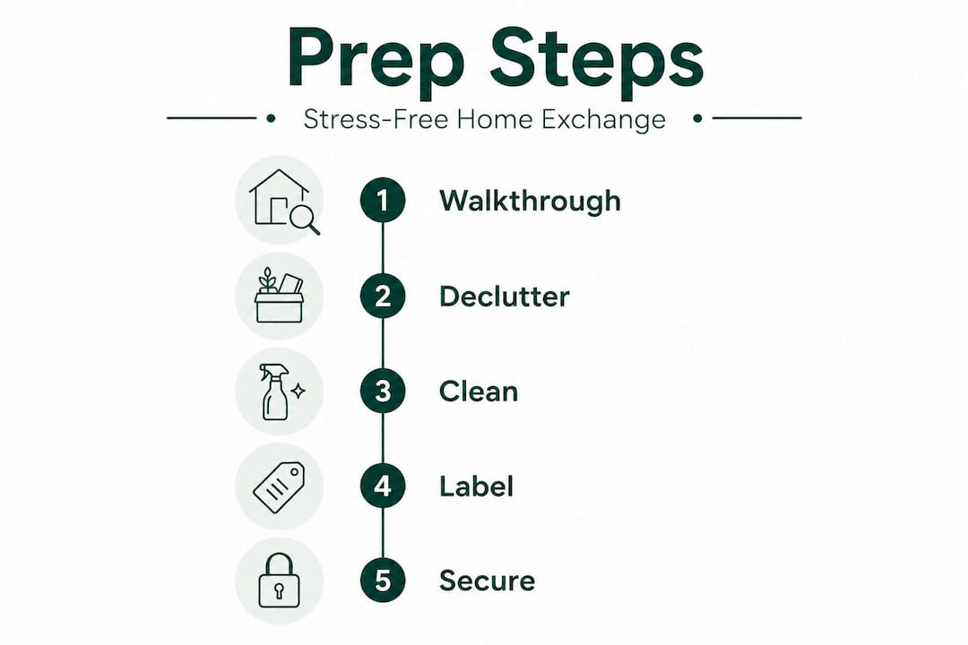 Infographic showing steps for home exchange preparation