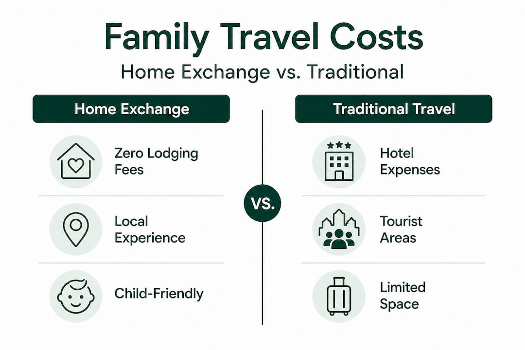Infographic comparing home exchange and traditional travel