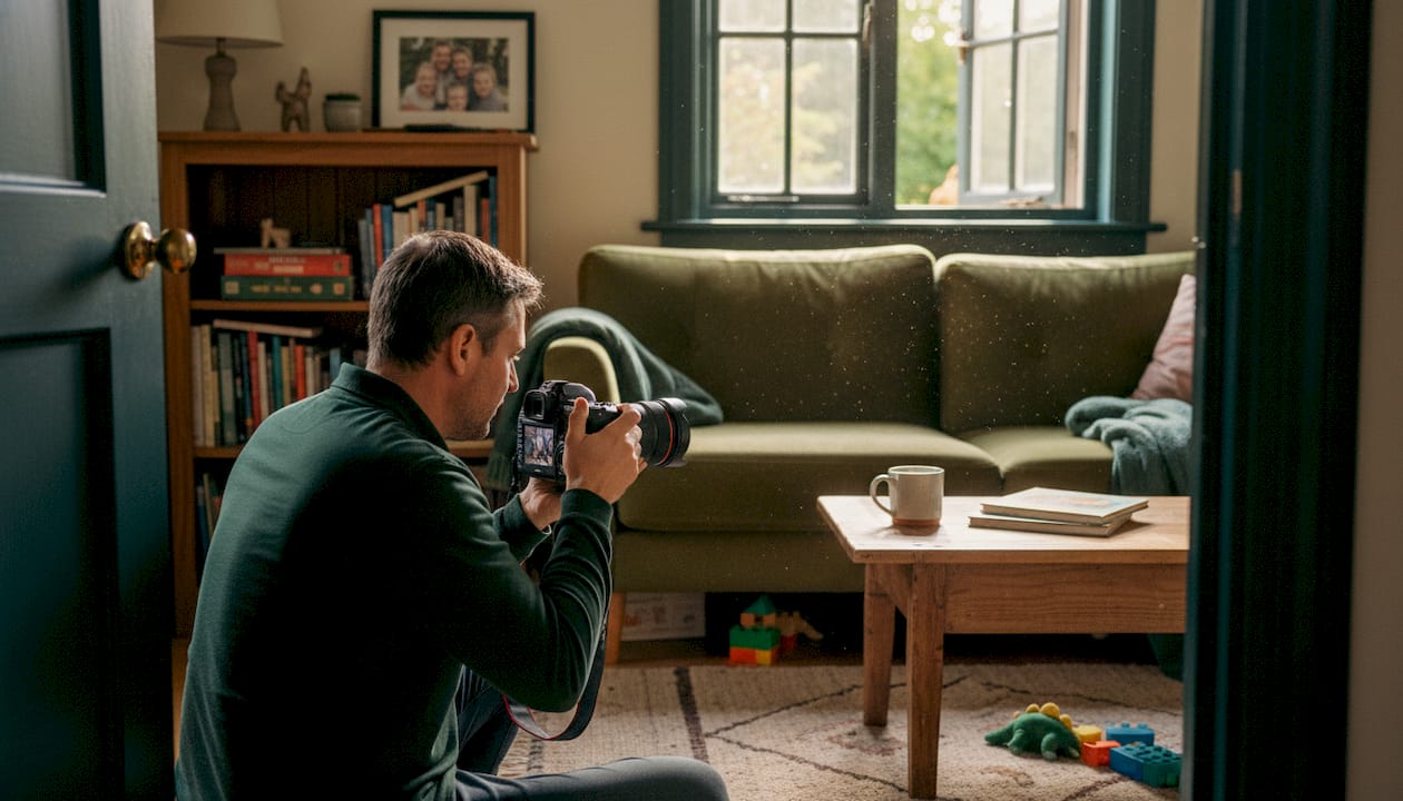 Man photographing living room for home listing