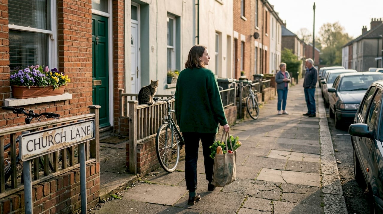 Traveler walking through local residential area