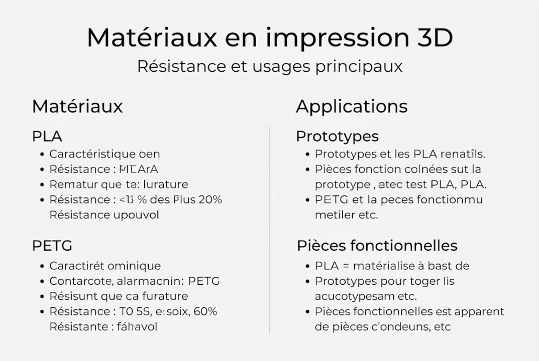 Infographie : comparatif des matériaux pour l’impression 3D – utilisations et niveaux de résistance