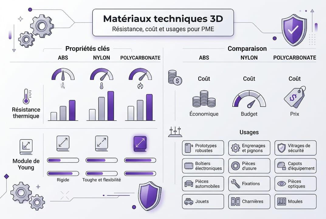 Comparatif visuel des matériaux utilisés en impression 3D : avantages, limites et applications