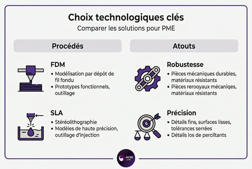 Fabrication additive pour PME : optimiser prototypage et production 2 Comparatif des solutions d'impression 3D adaptées aux PME : une infographie pour mieux s'y retrouver