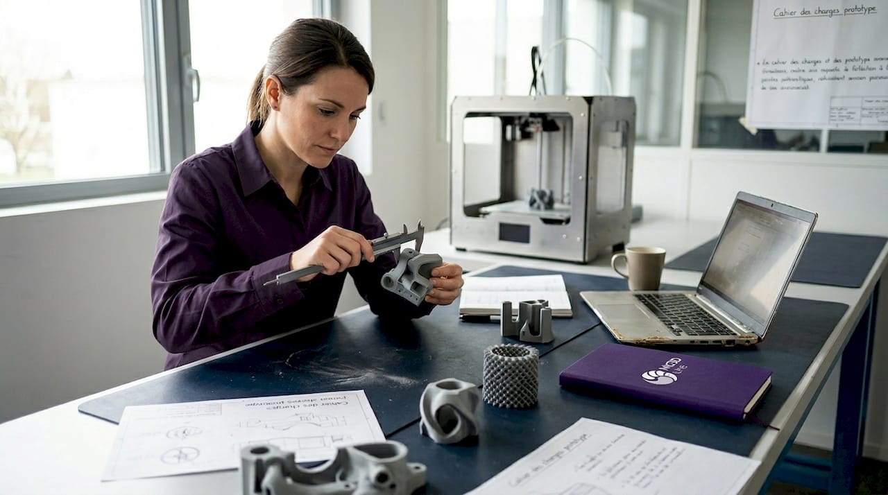 Un ingénieur examine une pièce réalisée en impression 3D dans son atelier.