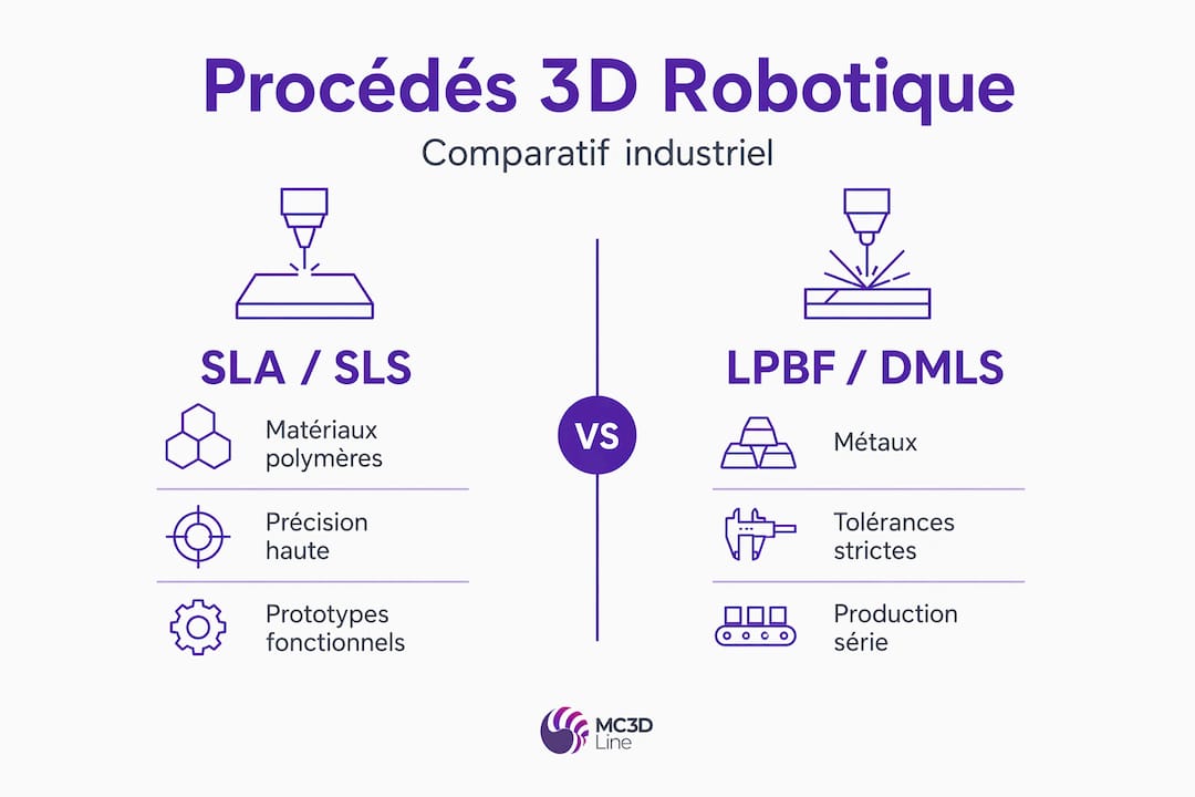 Infographie : panorama comparatif des technologies d’impression 3D industrielles dédiées à la robotique
