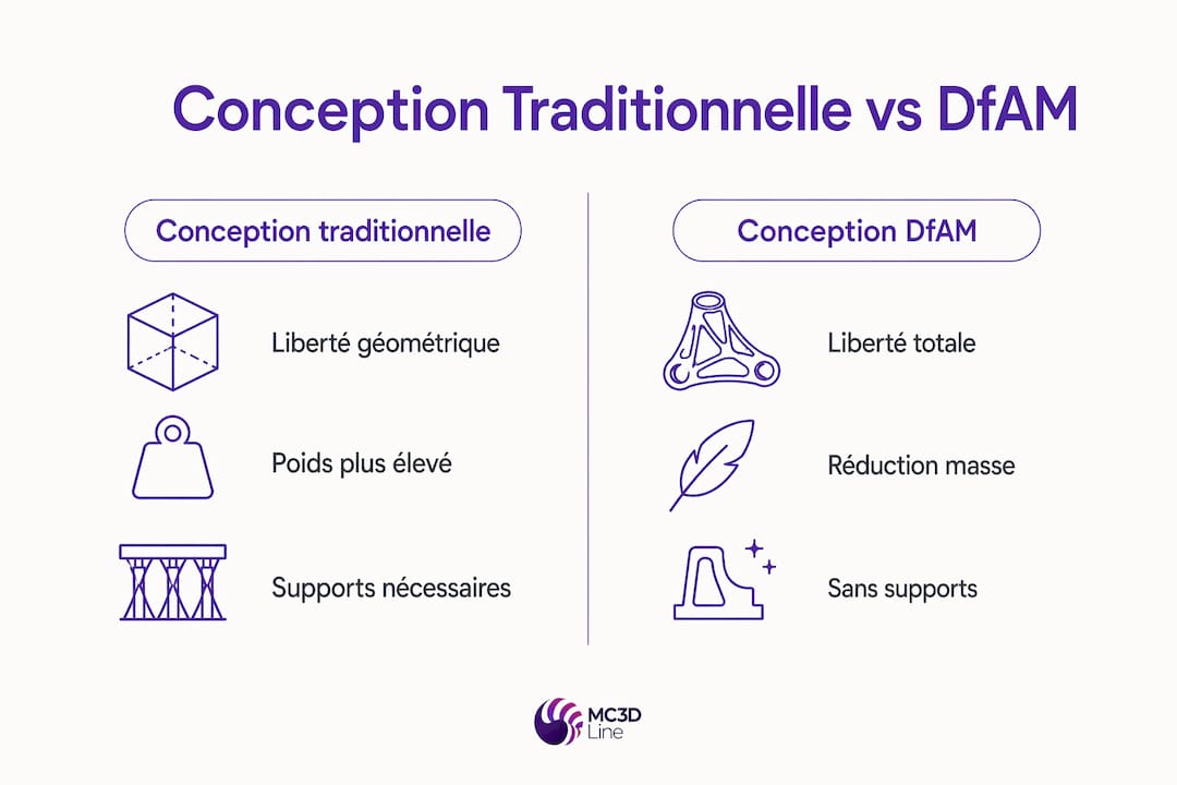 Infographie : mise en perspective entre la conception classique et l’approche DfAM