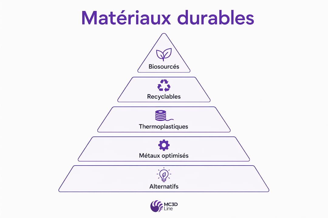 Découvrez en un coup d'œil les différentes familles de matériaux écoresponsables adaptés à l’impression 3D grâce à cette infographie.