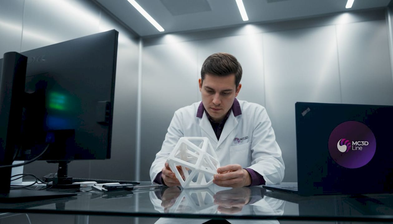 Un ingénieur examine une pièce fabriquée en nylon grâce à l’impression 3D.
