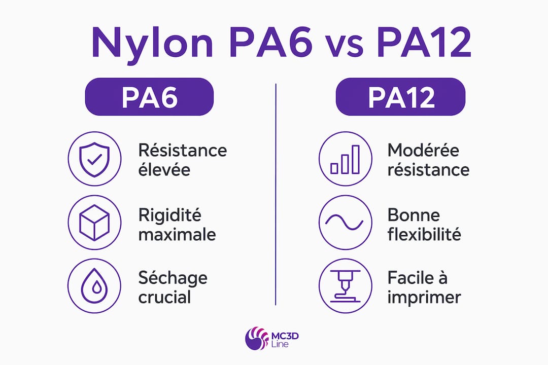 Comparatif visuel entre les nylons PA6 et PA12 pour l’impression 3D