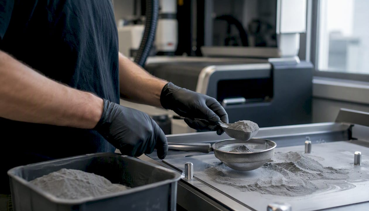 Manipulation de la poudre pour le recyclage sur une imprimante 3D SLS