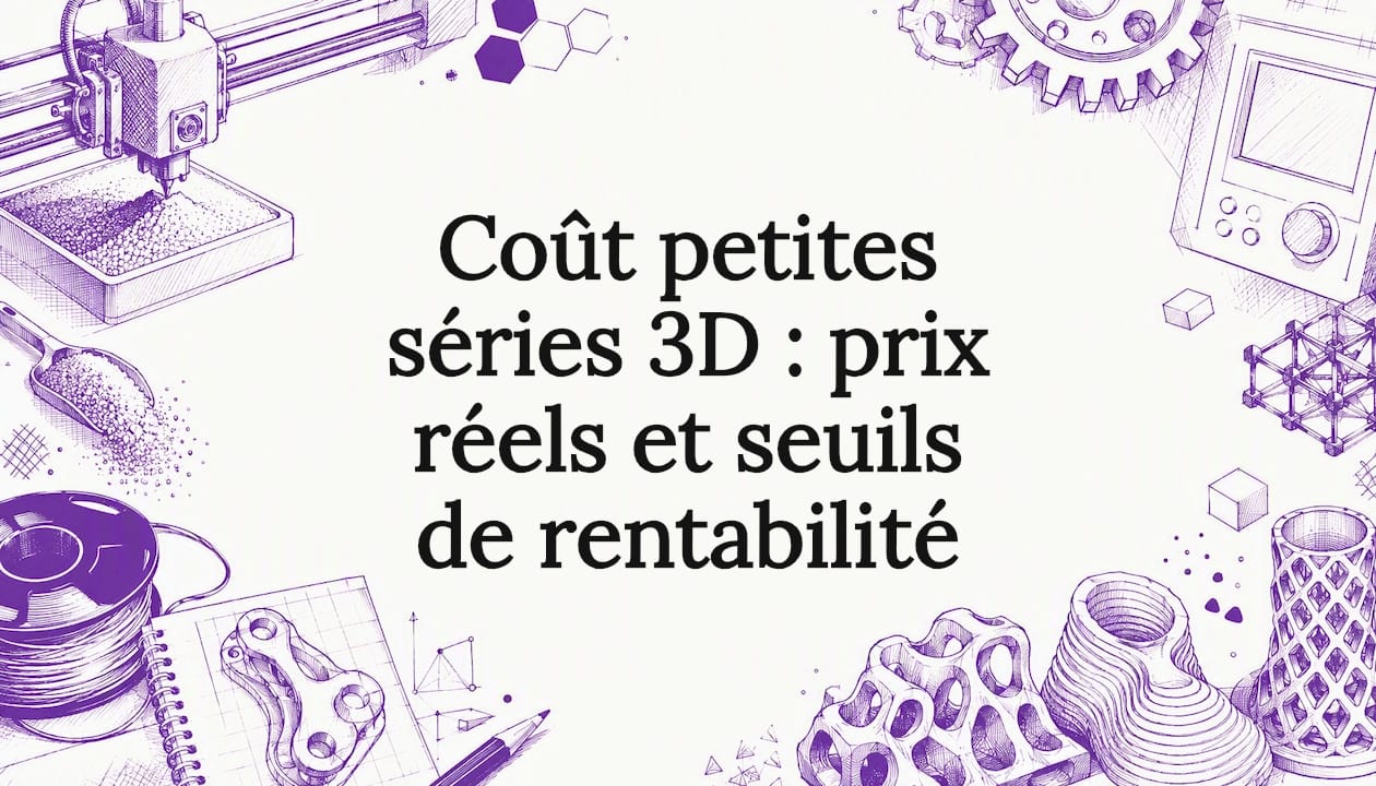 Illustration originale pour carte de titre d’article de blog, inspirée par l’univers de l’impression 3D