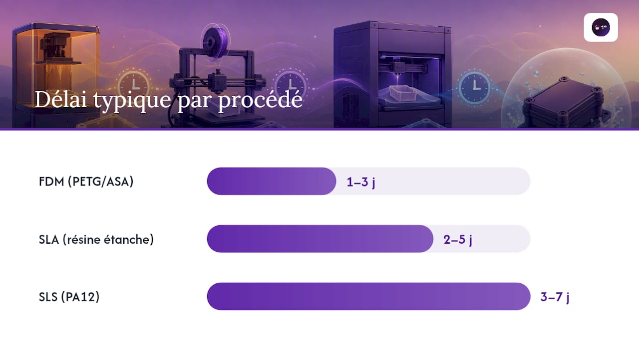 Tableau comparatif des différentes techniques d’impression 3D adaptées à la fabrication de boîtiers certifiés IP67